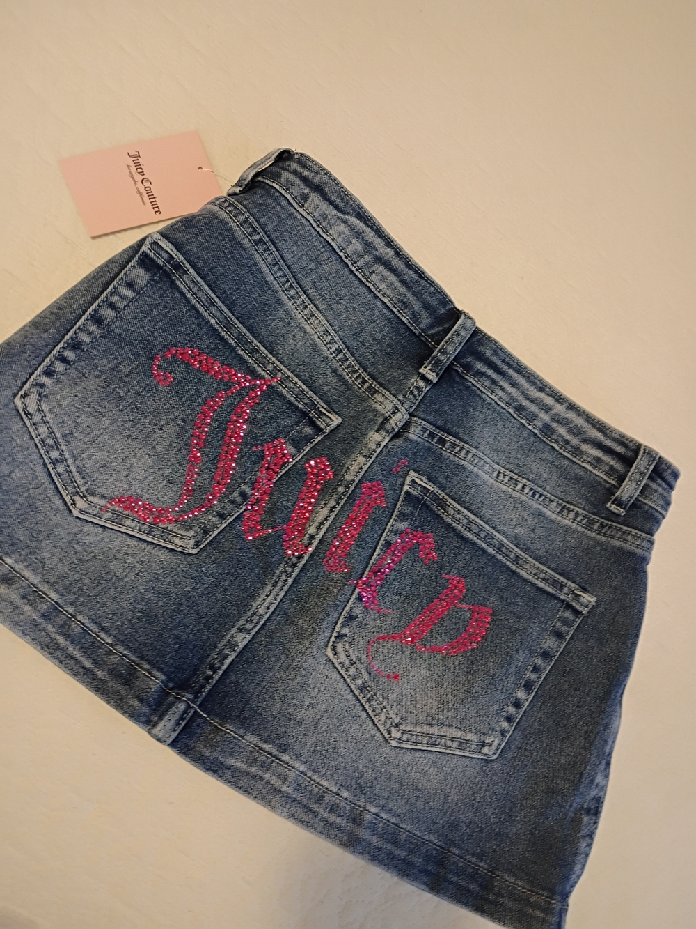 Juicy Couture Denim Skirt with Pink Rhinestone Logo